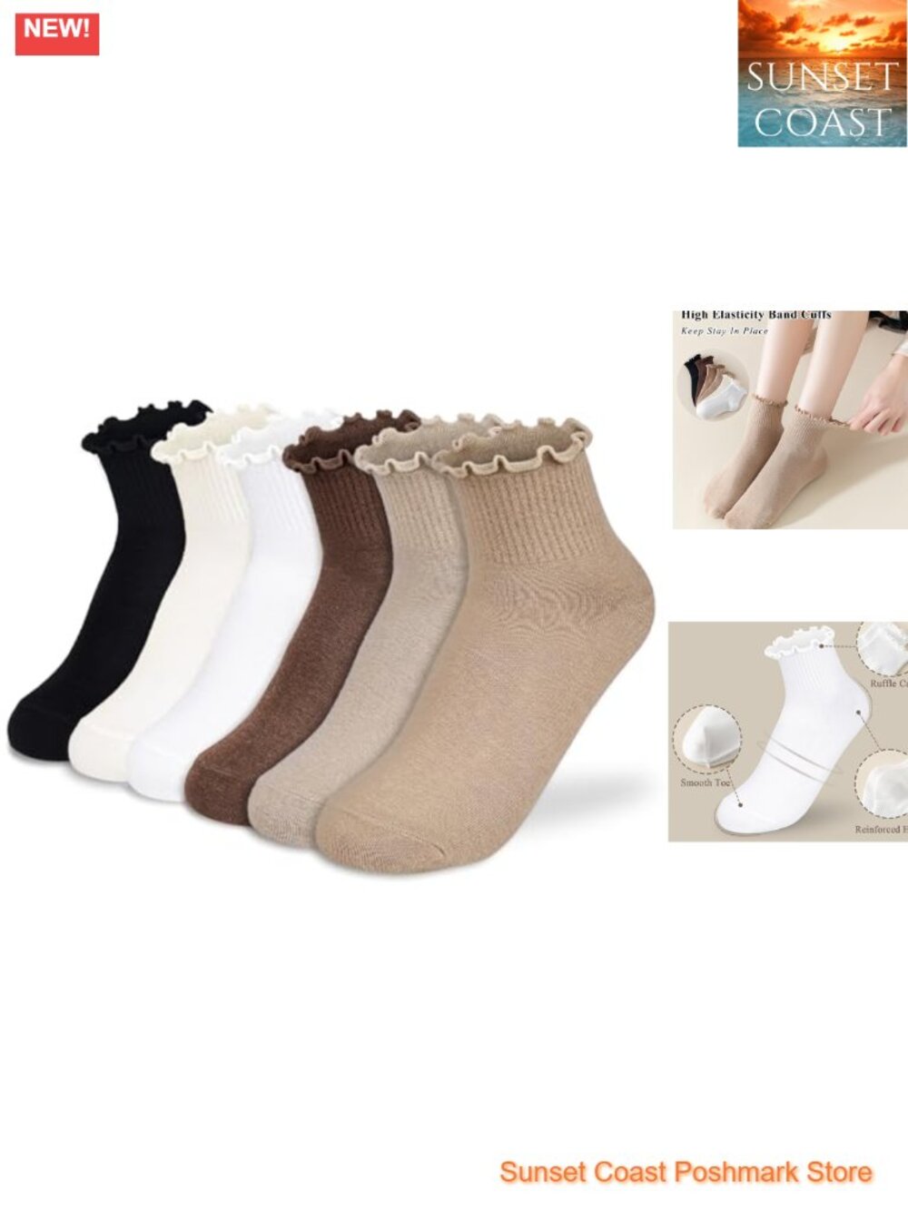 Womens Ruffle Ankle Socks Cotton Frilly 6 Pack